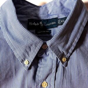 Ralph Lauren Men's XL Custom Fit Button-up Long Sleeve‎ Blue Gingham Check